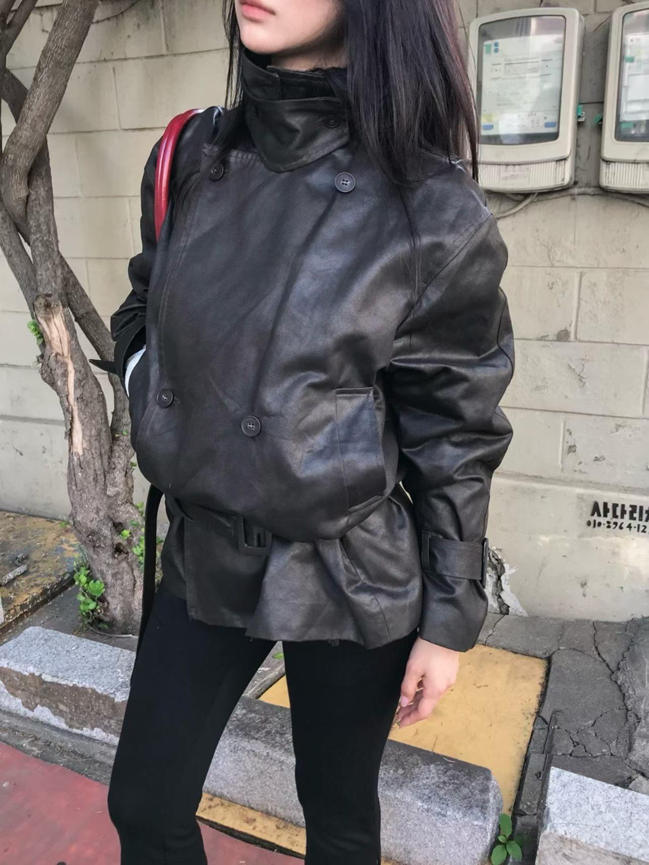 洗舊皮革風衣外套